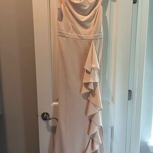 Lulu's Blush Asymmetrical Gown with Cowl Neck